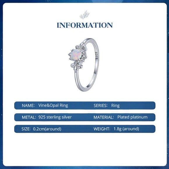 NWT Dainty Natural Opal Ring Sz.7 Fleur De Lis Platinum Plated S925 Silver - Picture 4 of 6